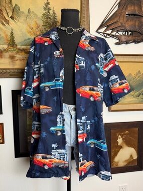 Vintage RJC Hawaiian Shirt Classic Cars Men's Size XL